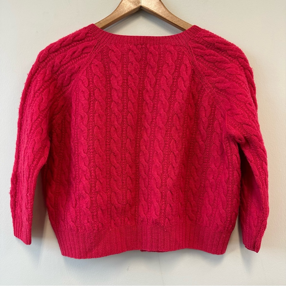 Vtg 1960s Wool Women's Watermelon Red Cable Knit Cropped Cardigan Sweater - Picture 5 of 6